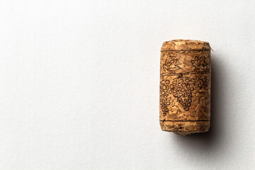 One cork stopper for wine bottle over white background