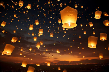 Glowing Lanterns: Radiant Lights Ushering in the New Year, Illuminating the Night with Hope and Celebration. New year celebration.