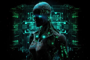 Fototapeta na wymiar futuristic AI human robotics concept a sci fi web tech