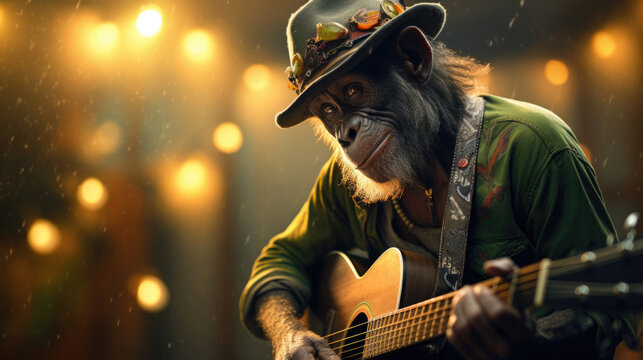 Chimpanzee leading a rainforest jam session