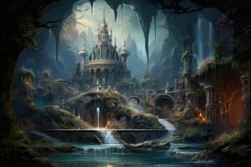 Enchanted song fountains, harmonizing with nature's melodies and creating enchanting displays - Generative AI