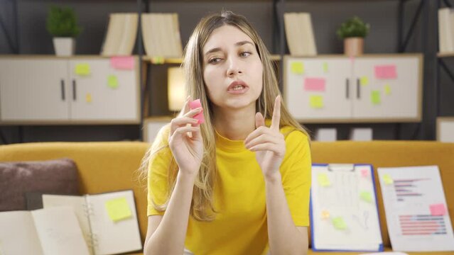 Young woman with forgetfulness disease.