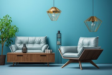 Design inspiration for the living room against a tranquil blue background