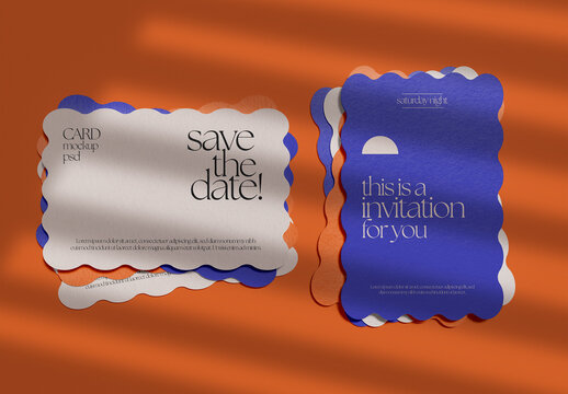 Stacked Wavy Edges Cards Mockup