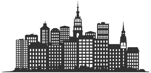 black and white city silhouette without background