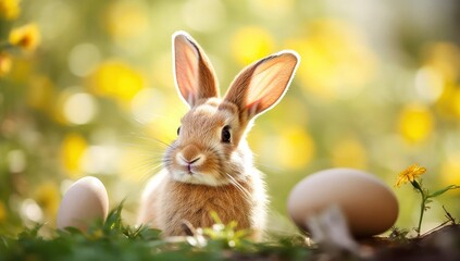 Fototapeta na wymiar Easter Bunny with beautiful Spring Nature.