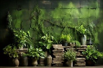 Green ivy covered of wall