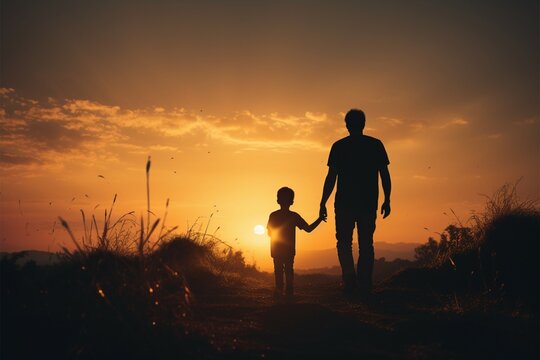 Emotional connection A father and son stand together in silhouette