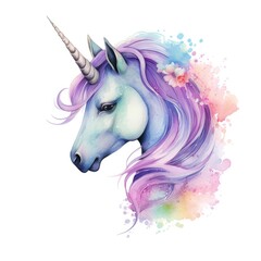 Obraz na płótnie Canvas Watercolor fantasy unicorn clip art.