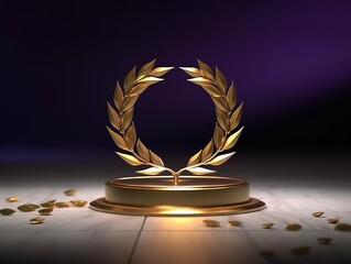 Stage podium with a series of circular wheat shapes, Stage Podium Scene with for Awards Ceremony on dark Background. generative AI