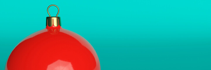 Shiny red Christmas bauble on an isolated on a turquoise background 3d render