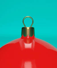 Shiny red Christmas bauble on an isolated on a turquoise background 3d render