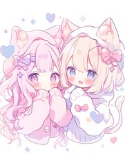 Fototapeta premium Cute LOFI anime manga style illustration, love couple