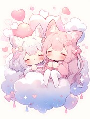 Cute LOFI anime manga style illustration, love couple