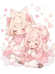 Cute LOFI anime manga style illustration, love couple