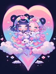 Cute LOFI anime manga style illustration, love couple