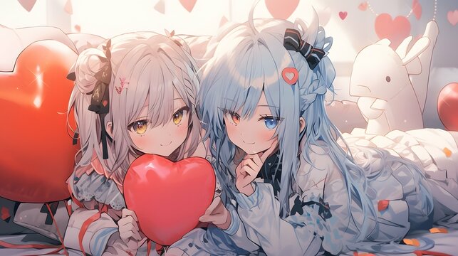 Cute LOFI anime manga style illustration, love couple