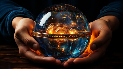 crystal ball of predictions in the hands of a fortune teller - obrazy, fototapety, plakaty