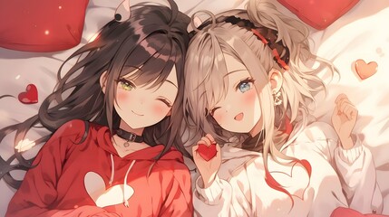 Fototapeta premium Cute LOFI anime manga style illustration, love couple
