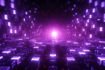 Tuinposter Futuristic energy grids purple, digital, ablaze with abstract luminance © Jawed Gfx