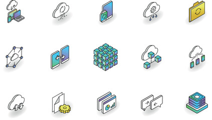 Vector Set of Linear Isometric Icons with Gradient Related to Cloud Service,  Computing, Data Transfer and Synchronization. Infographics Design elements  