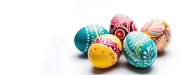 Fototapeta na wymiar Colorful eggs on white background. generative AI
