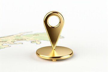 Gilded map pinpoint Isolated gold marker on white, textured background