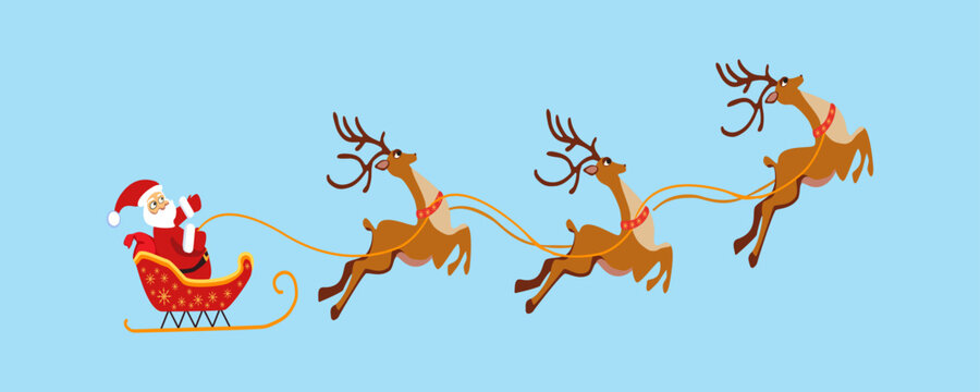 Santa Claus in a sleigh with reindeer on a blue background vector