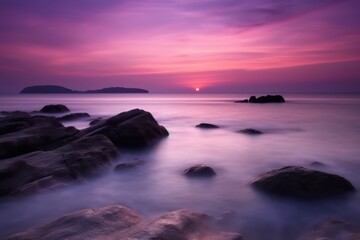 Fototapeta na wymiar Very beautiful natural atmospheric seascape with purple sunset sky,wallpaper background of nature landscape