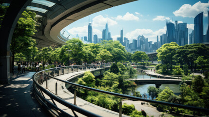 Green city of the future.  Harmony of big city and nature. - Powered by Adobe