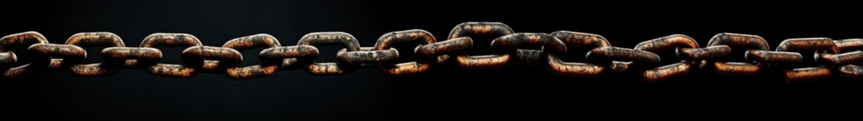 Rusty iron chain isolated object on black background