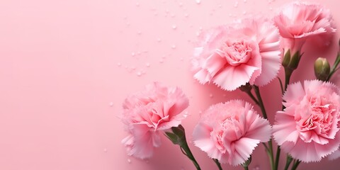 Naklejka na ściany i meble Light Pink Carnations Flowers on pink background. generative AI