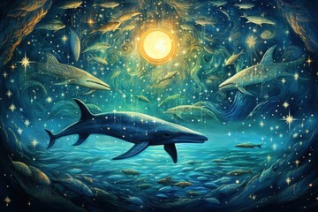 Luminous star whales, swimming among constellations in the vastness of space - Generative AI