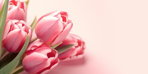 Fototapeta premium beautiful tulips on a pink background. generative AI