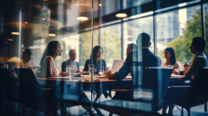 Fototapeta na wymiar Group of business people having a meeting or brainstorming in a boardroom