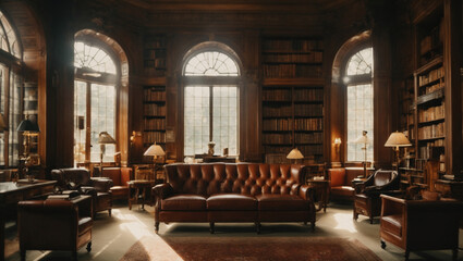 Fototapeta na wymiar Classic Library with Bookshelves