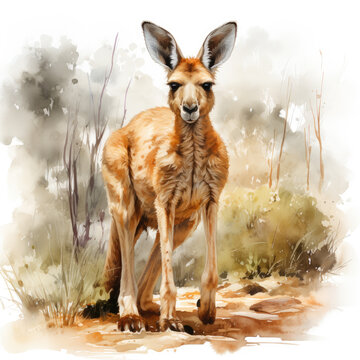 watercolor Kangaroo Teaclipart, Generative Ai