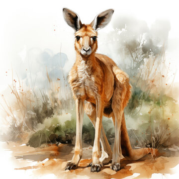 watercolor Kangaroo Teaclipart, Generative Ai