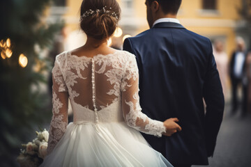 Closeup of a married couple back view