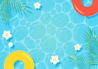 揺れる水面・カラフルな浮き輪が浮かぶ海の背景イラスト素材 © marumaru