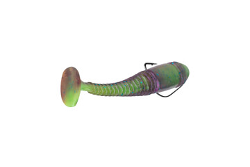 silicone fishing bait in the shape of a worm isolated from background