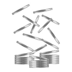 falling into a stack of coins isolated from the background, the concept of business success and investment, net profit	