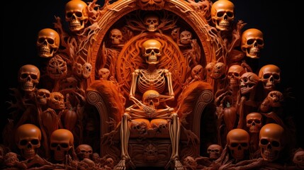 Fototapeta premium halloween skeletons throne