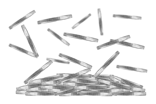 falling into a stack of coins isolated from the background, the concept of business success and investment, net profit	