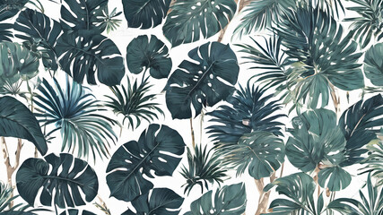 Seamless pattern with monstera leaves. Watercolor illustration.