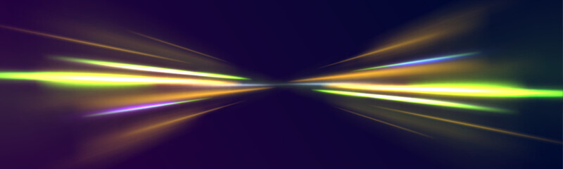 Acceleration speed motion on night road. Illustration of light ray, stripe line with blue light, speed motion background. Glitter blue wave light effect.	
