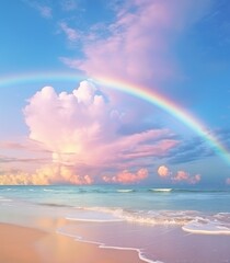 Rainbow over the sea and beach