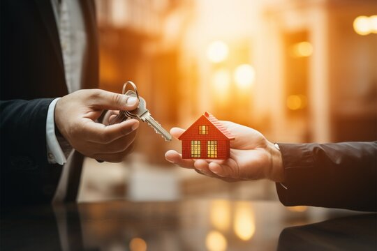 Key moment Real estate agent delivers keys to a satisfied client