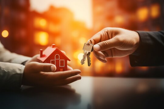 Key moment Real estate agent delivers keys to a satisfied client