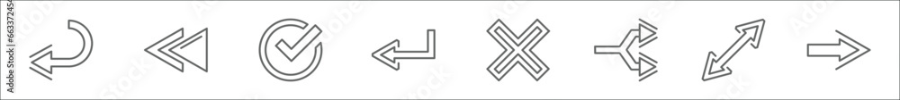Poster outline set of arrows line icons. linear vector icons such as left curve arrow, backward, confirm, c